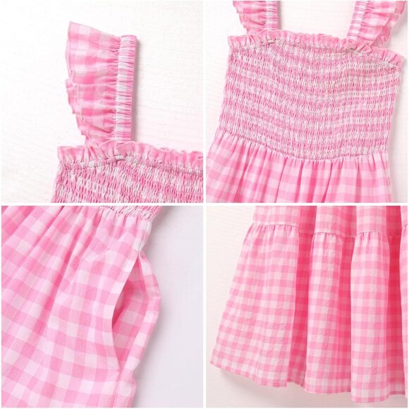 Mommy and Me Plaid Midi Dress Summer Square Neck Ruffle Flowy Beach Outfit - Picture 6 of 6